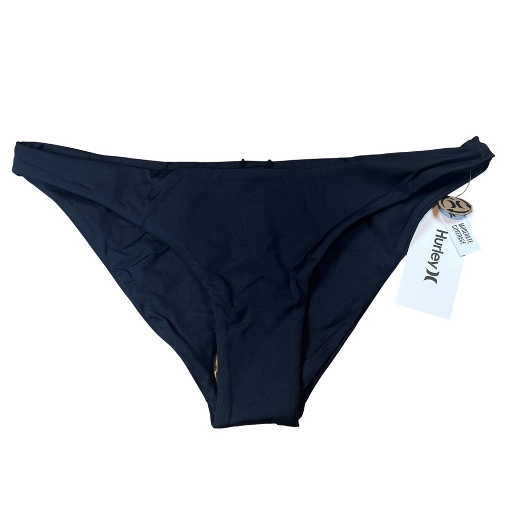 Hurley Womens Solid Moderate Bikini Bottom Black Swimwear HB1007 Large NEW